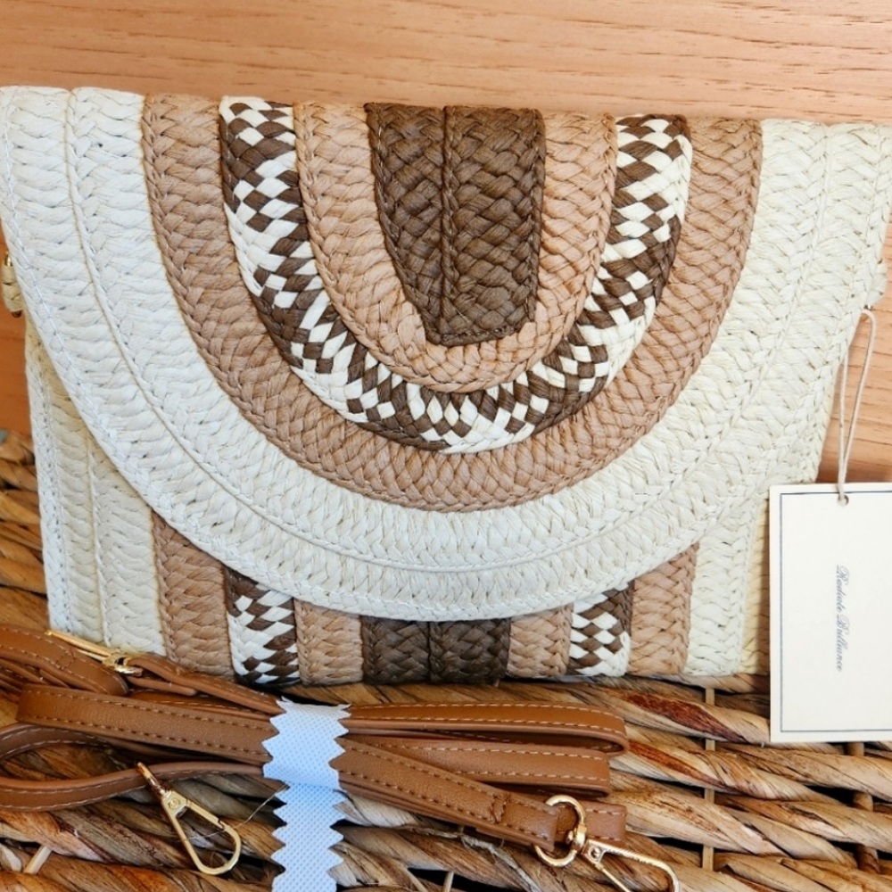 Deluzio Versatile Summer Raffia Woven Straw Crochet Boho Clutch Crossbody Purse